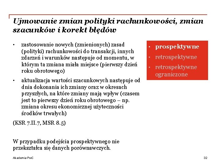 Ujmowanie zmian polityki rachunkowości, zmian szacunków i korekt błędów • • zastosowanie nowych (zmienionych)