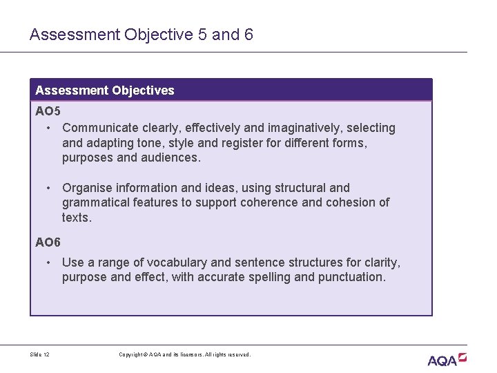 Assessment Objective 5 and 6 Assessment Objectives AO 5 • Communicate clearly, effectively and