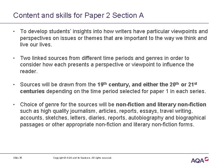 Content and skills for Paper 2 Section A • To develop students’ insights into