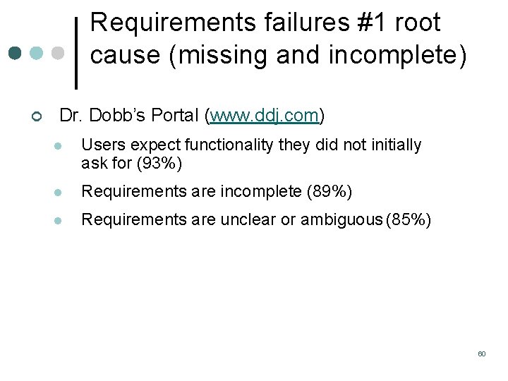 Requirements failures #1 root cause (missing and incomplete) ¢ Dr. Dobb’s Portal (www. ddj. Requirements failures #1 root cause (missing and incomplete) ¢ Dr. Dobb’s Portal (www. ddj.