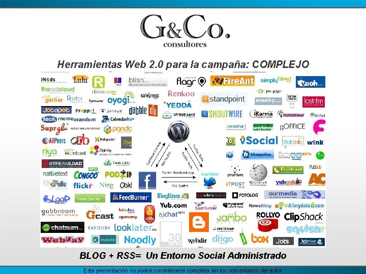 Herramientas Web 2. 0 para la campaña: COMPLEJO BLOG + RSS= Un Entorno Social
