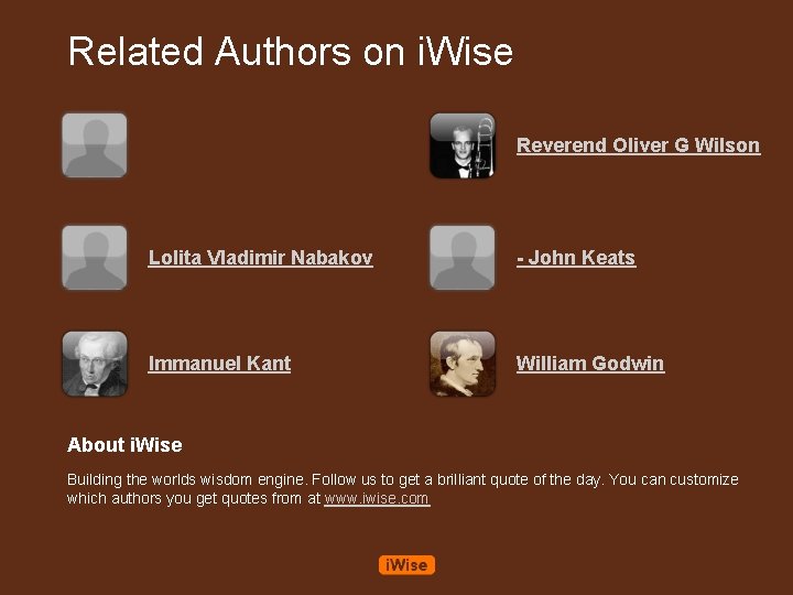 Related Authors on i. Wise Reverend Oliver G Wilson Lolita Vladimir Nabakov - John