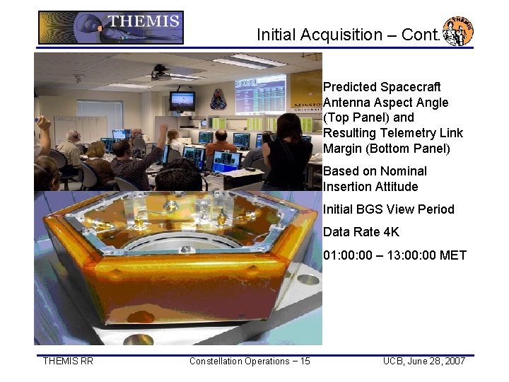 Initial Acquisition – Cont. Predicted Spacecraft Antenna Aspect Angle (Top Panel) and Resulting Telemetry