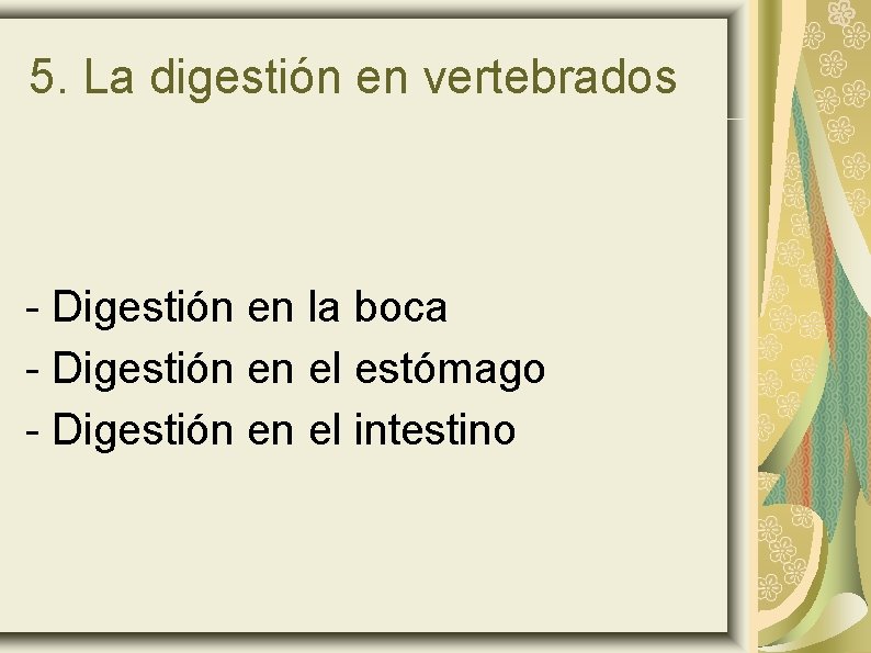 5. La digestión en vertebrados - Digestión en la boca - Digestión en el