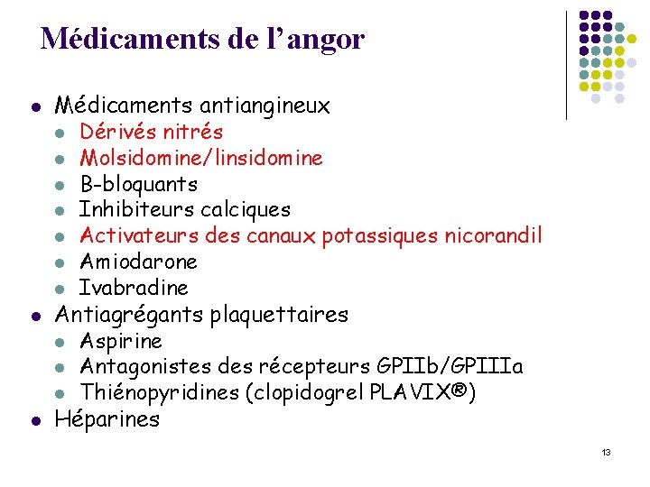 Médicaments de l’angor l l l Médicaments antiangineux l Dérivés nitrés l Molsidomine/linsidomine l