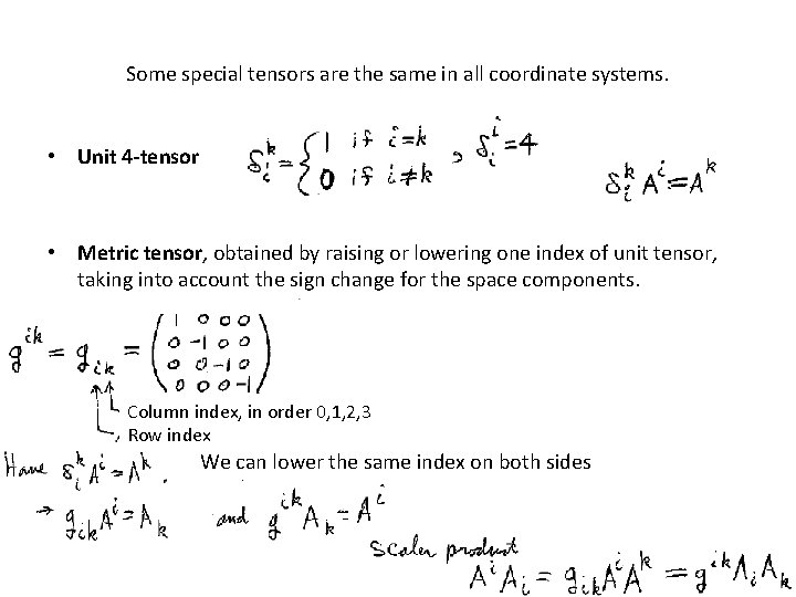 Some special tensors are the same in all coordinate systems. • Unit 4 -tensor