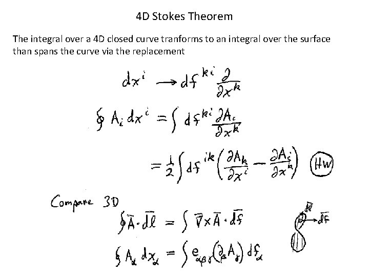 4 D Stokes Theorem The integral over a 4 D closed curve tranforms to