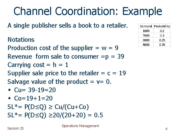 Channel Coordination: Example A single publisher sells a book to a retailer. Notations Production