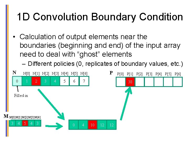 1 D Convolution Boundary Condition • Calculation of output elements near the boundaries (beginning