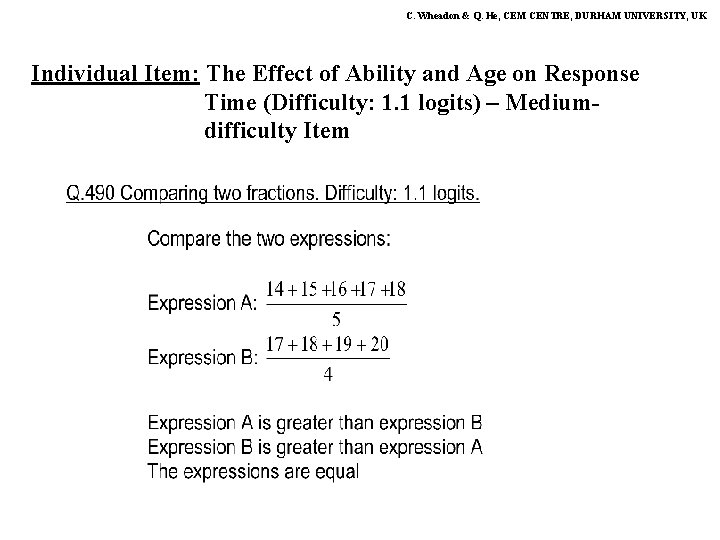 C. Wheadon & Q. He, CEM CENTRE, DURHAM UNIVERSITY, UK Individual Item: The Effect