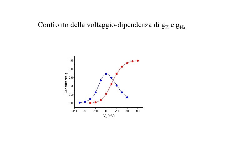 Confronto della voltaggio-dipendenza di g. K e g. Na 1. 0 Conduttanza g 0. Confronto della voltaggio-dipendenza di g. K e g. Na 1. 0 Conduttanza g 0.