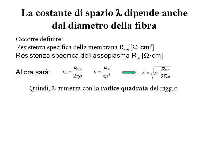 La costante di spazio l dipende anche dal diametro della fibra Occorre definire: Resistenza La costante di spazio l dipende anche dal diametro della fibra Occorre definire: Resistenza