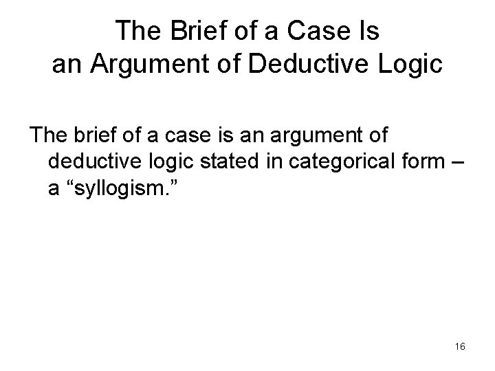 The Brief of a Case Is an Argument of Deductive Logic The brief of