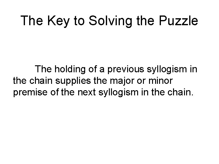 The Key to Solving the Puzzle The holding of a previous syllogism in the