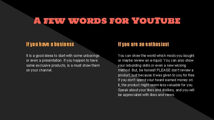 A few words for You. Tube If you have a business If you are