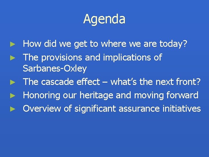 Agenda ► ► ► How did we get to where we are today? The