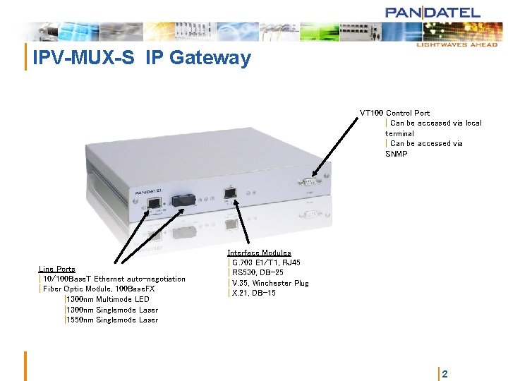 | IPV-MUX-S IP Gateway VT 100 Control Port | Can be accessed via local