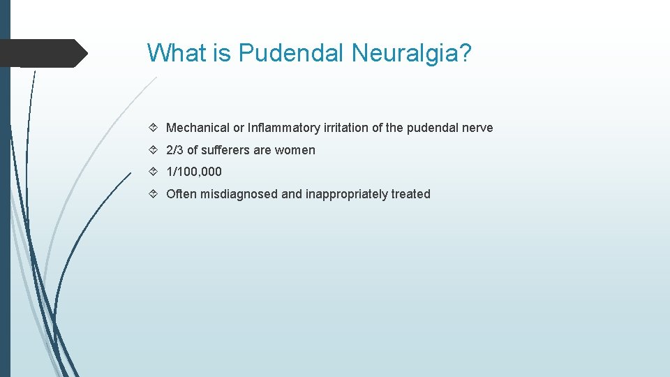 What is Pudendal Neuralgia? Mechanical or Inflammatory irritation of the pudendal nerve 2/3 of
