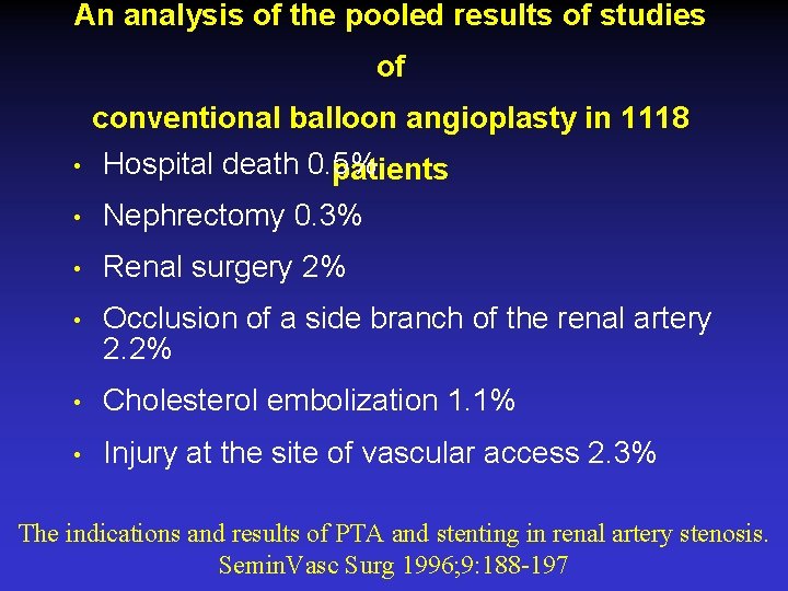 An analysis of the pooled results of studies of • conventional balloon angioplasty in
