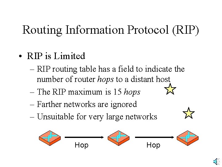 Routing Information Protocol (RIP) • RIP is Limited – RIP routing table has a