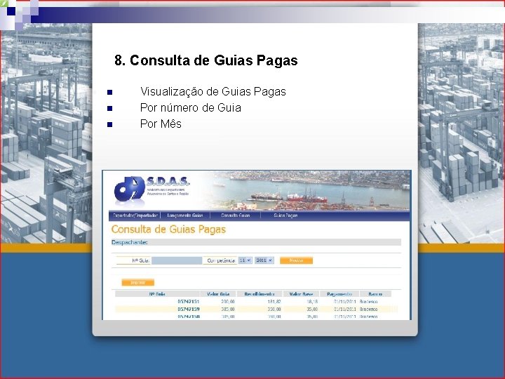 8. Consulta de Guias Pagas n n n Visualização de Guias Pagas Por número