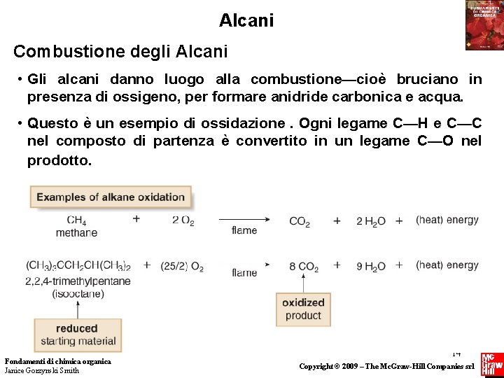 Alcani Combustione degli Alcani • Gli alcani danno luogo alla combustione—cioè bruciano in presenza