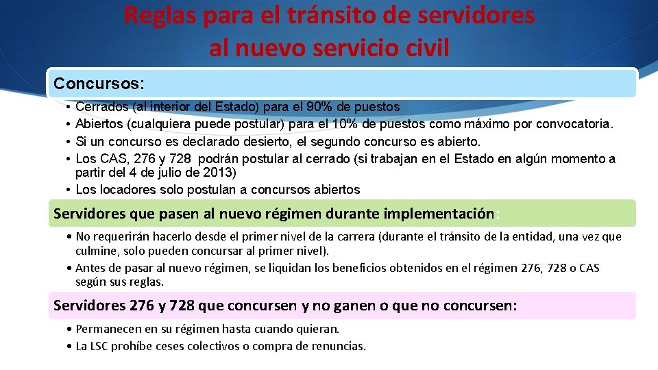 Reglas para el tránsito de servidores al nuevo servicio civil Concursos: • • Cerrados Reglas para el tránsito de servidores al nuevo servicio civil Concursos: • • Cerrados