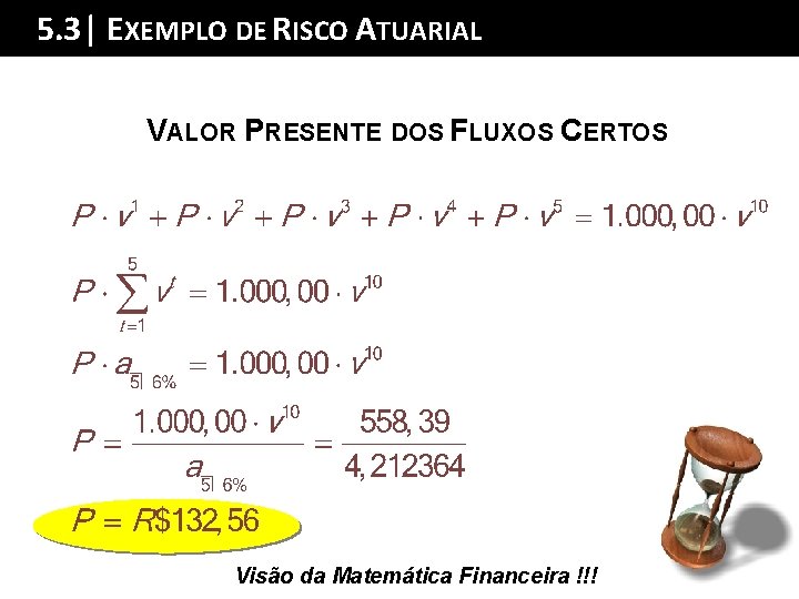 5. 3| EXEMPLOSumário DE RISCO Ada TUARIAL Palestra VALOR PRESENTE DOS FLUXOS CERTOS Visão