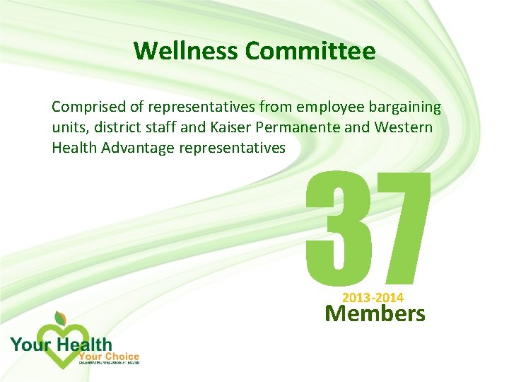 Wellness Committee Comprised of representatives from employee bargaining units, district staff and Kaiser Permanente