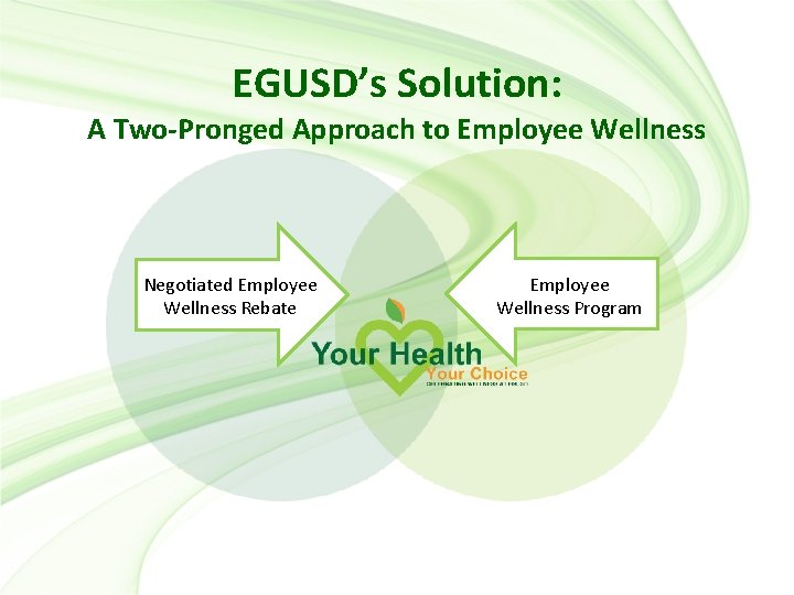 EGUSD’s Solution: A Two-Pronged Approach to Employee Wellness Negotiated Employee Wellness Rebate Employee Wellness