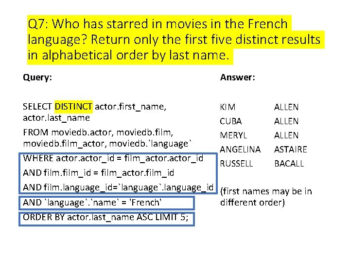 Q 7: Who has starred in movies in the French language? Return only the Q 7: Who has starred in movies in the French language? Return only the