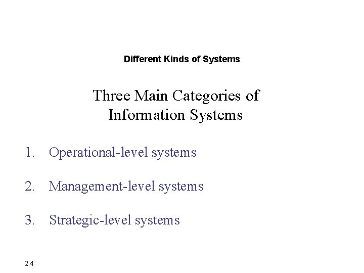 Major Types of Systems in Organizations Different Kinds of Systems Three Main Categories of Major Types of Systems in Organizations Different Kinds of Systems Three Main Categories of