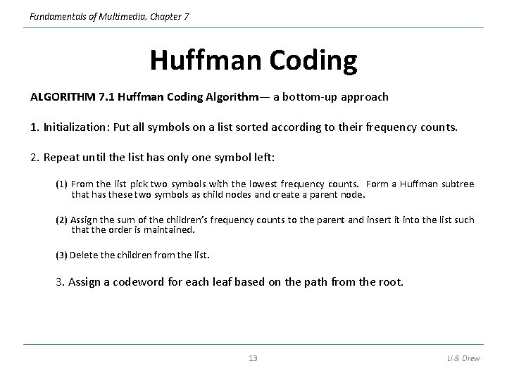 Fundamentals of Multimedia, Chapter 7 Huffman Coding ALGORITHM 7. 1 Huffman Coding Algorithm— a