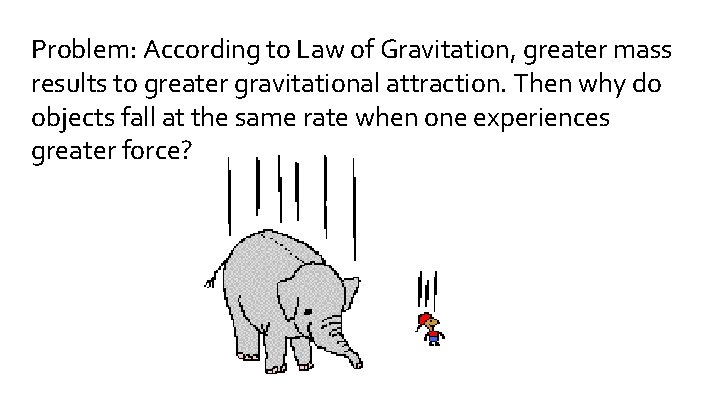 Problem: According to Law of Gravitation, greater mass results to greater gravitational attraction. Then Problem: According to Law of Gravitation, greater mass results to greater gravitational attraction. Then