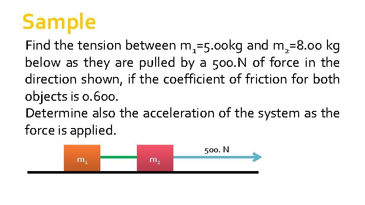 Sample Find the tension between m 1=5. 00 kg and m 2=8. 00 kg Sample Find the tension between m 1=5. 00 kg and m 2=8. 00 kg