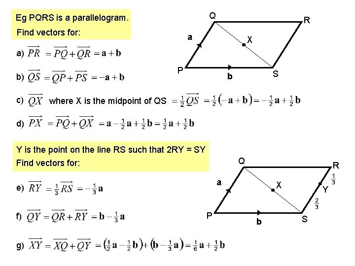 Q Eg PQRS is a parallelogram. Find vectors for: R a X a) P