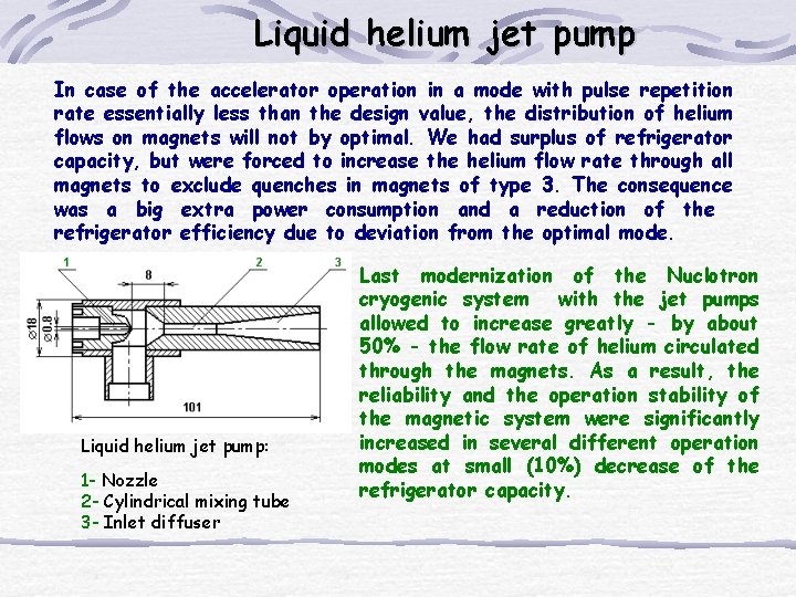 Liquid helium jet pump In case of the accelerator operation in a mode with Liquid helium jet pump In case of the accelerator operation in a mode with