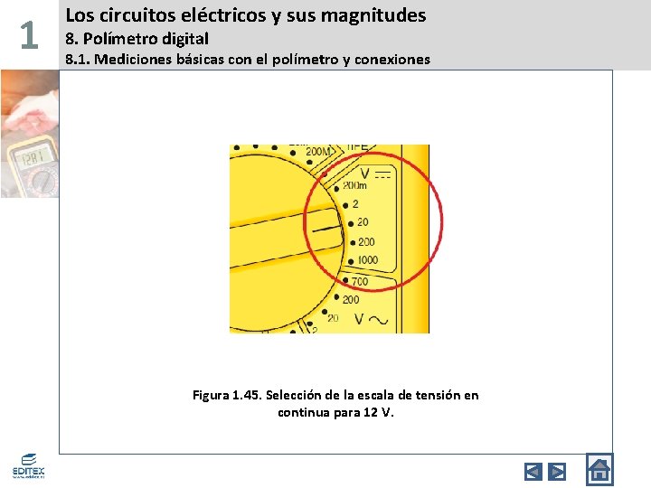 1 Los circuitos eléctricos y sus magnitudes 8. Polímetro digital 8. 1. Mediciones básicas