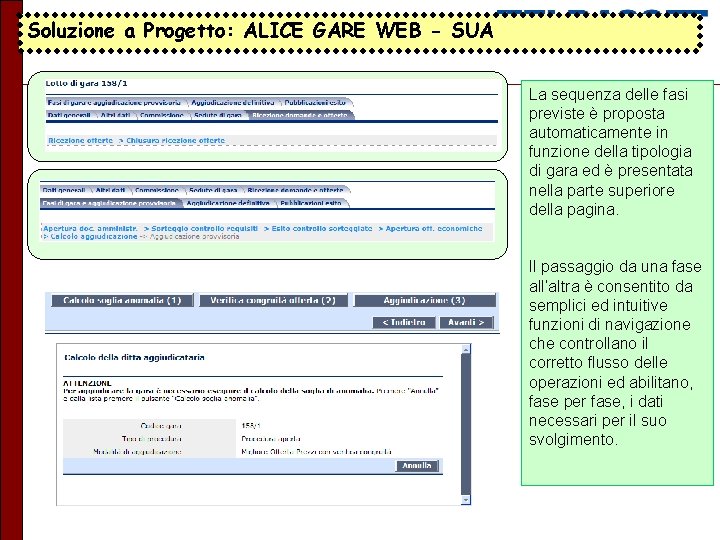 Soluzione a Progetto: ALICE GARE WEB - SUA La sequenza delle fasi previste è