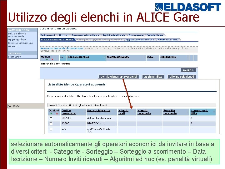 Utilizzo degli elenchi in ALICE Gare selezionare automaticamente gli operatori economici da invitare in