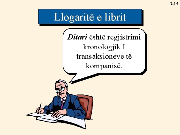 3 -15 Llogaritë e librit Ditari është regjistrimi kronologjik I transaksioneve të kompanisë. 