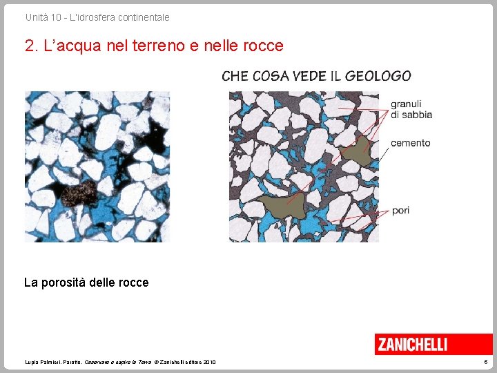 Unità 10 - L’idrosfera continentale 2. L’acqua nel terreno e nelle rocce La porosità