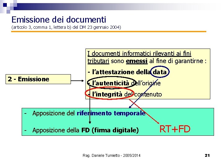 Emissione dei documenti (articolo 3, comma 1, lettera b) del DM 23 gennaio 2004)