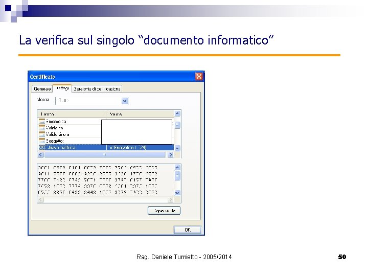 La verifica sul singolo “documento informatico” Rag. Daniele Tumietto - 2005/2014 50 