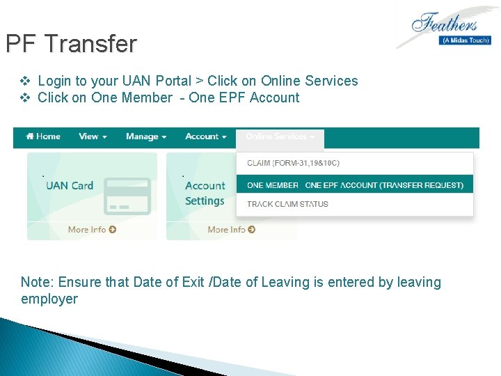 PF Transfer v Login to your UAN Portal > Click on Online Services v