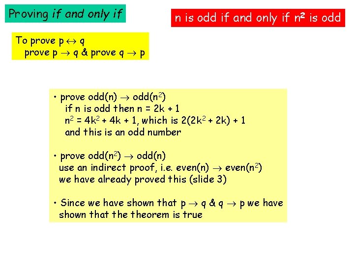 Proving if and only if n is odd if and only if n 2