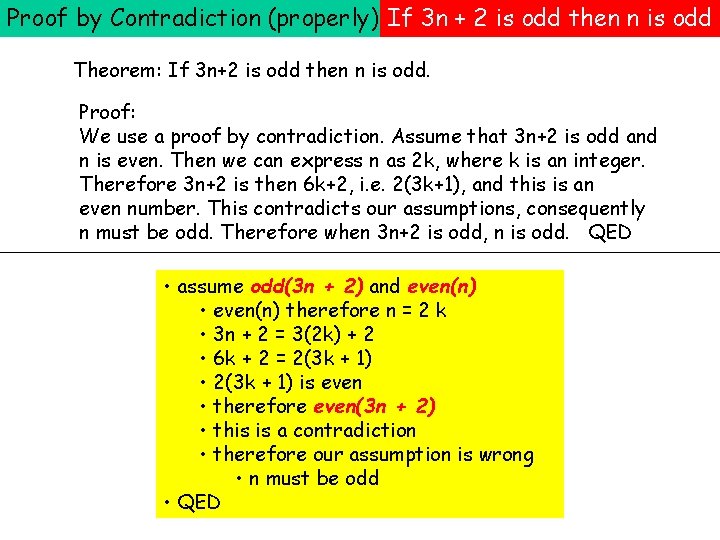 Proof by Contradiction (properly) If 3 n + 2 is odd then n is