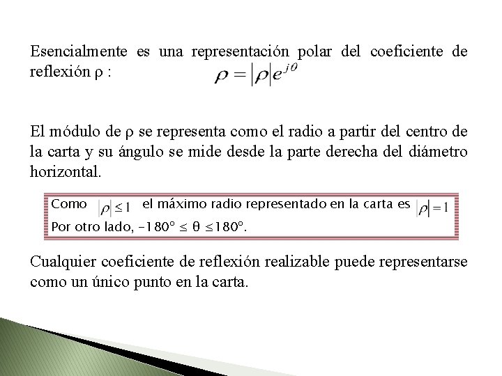 Esencialmente es una representación polar del coeficiente de reflexión ρ : El módulo de