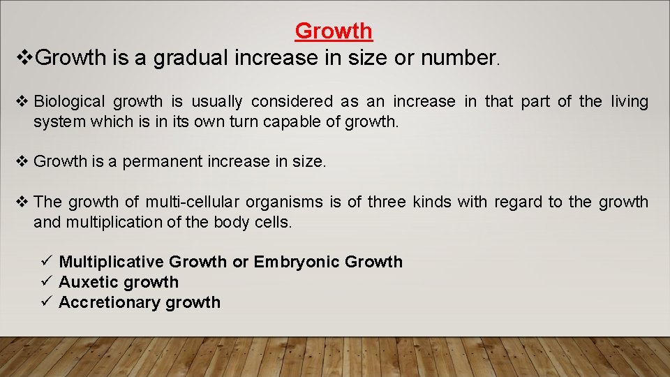 Genesis Example Growth Growth v Growth is a gradual increase in