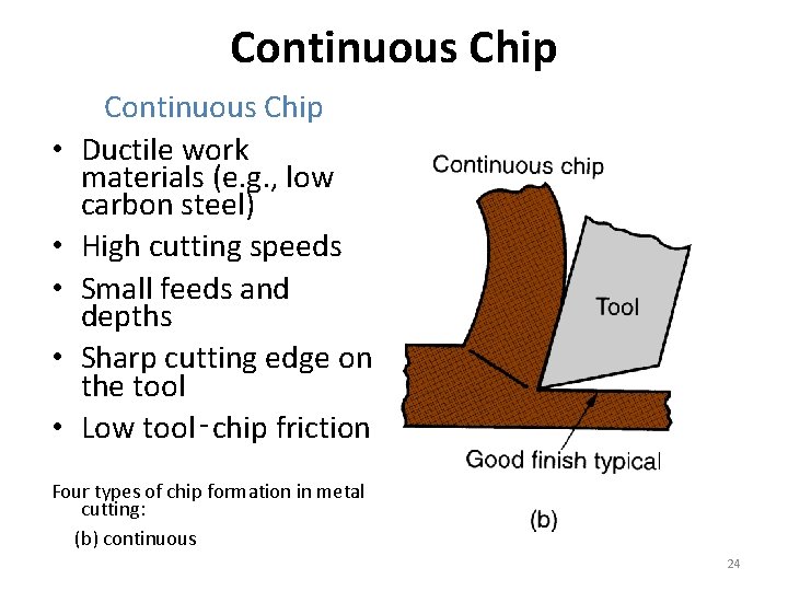 Continuous Chip • • • Continuous Chip Ductile work materials (e. g. , low